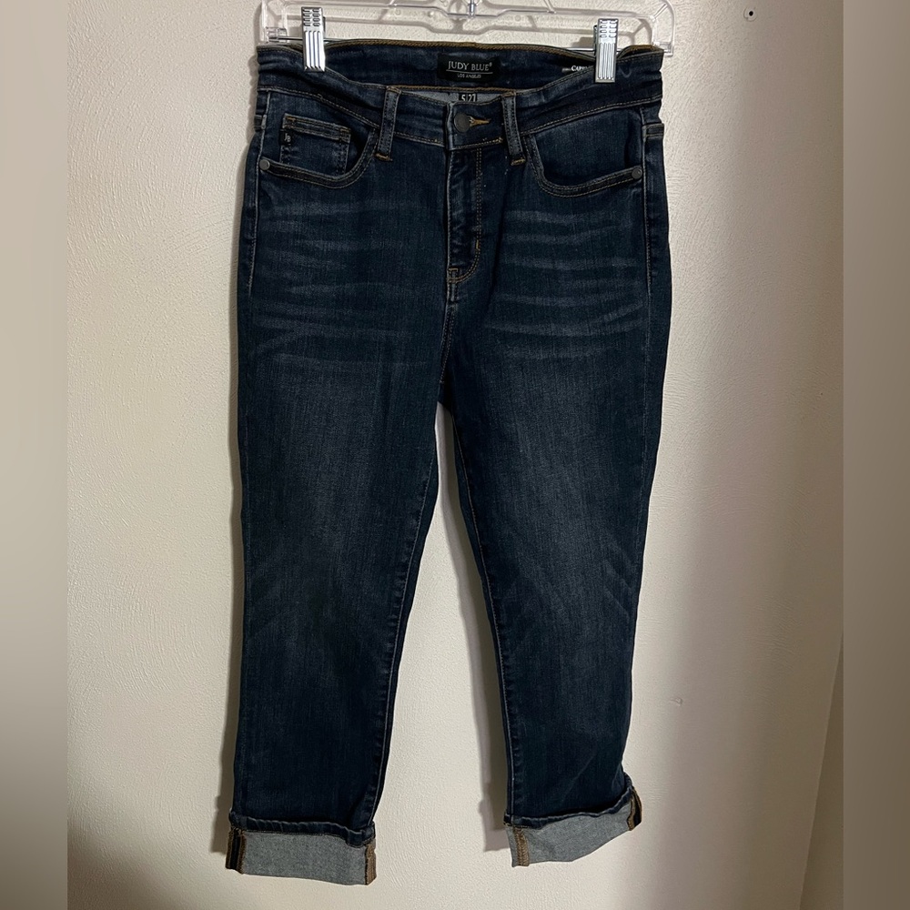 JUDY BLUE Classic Mid Rise Cuffed Capri Fit Denim Jeans Dark Wash Women's Size 5